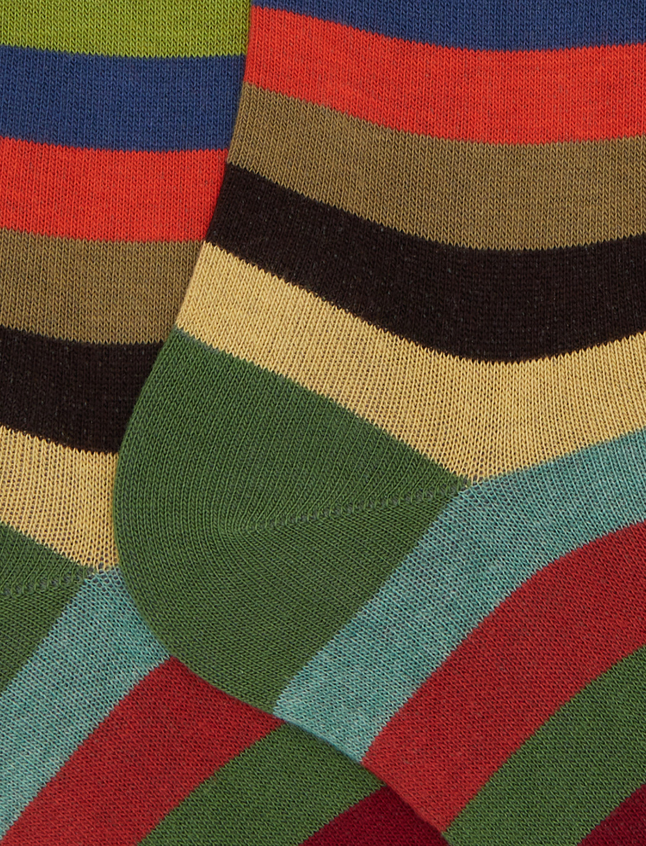 Women's long green cotton socks with even stripes - Gallo 1927 - Official Online Shop