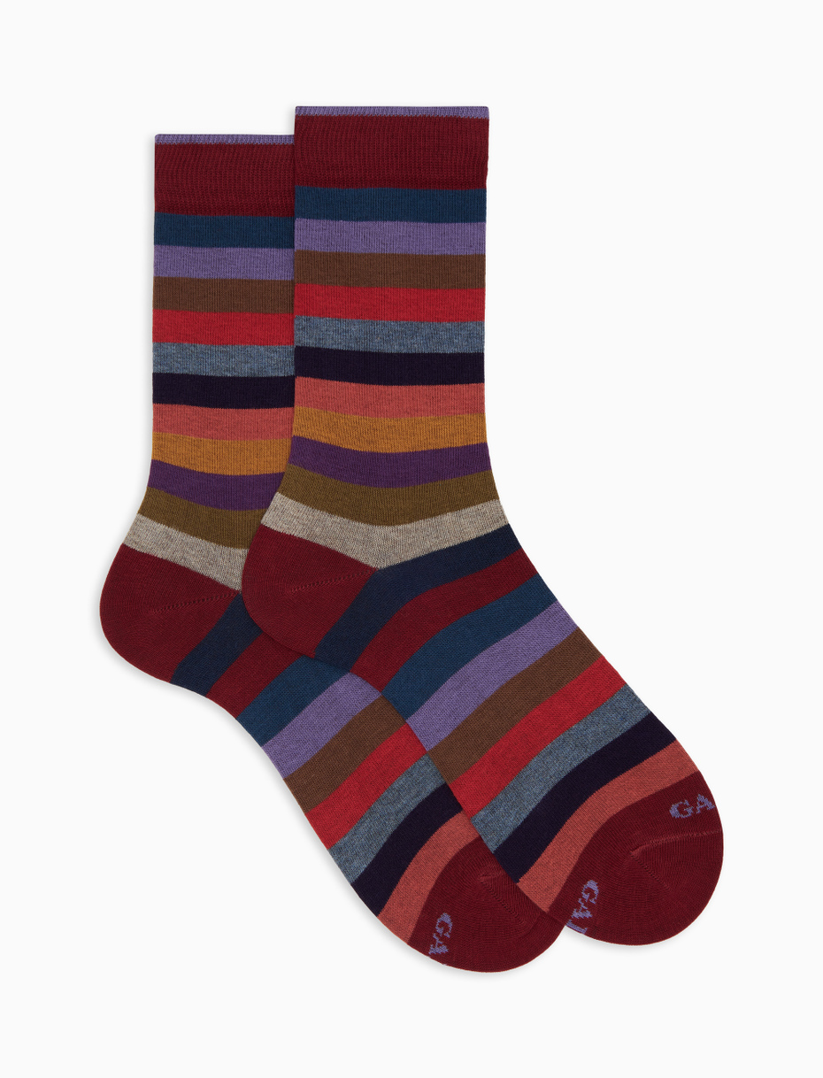 Women's short burgundy cotton socks with even stripes - Gallo 1927 - Official Online Shop