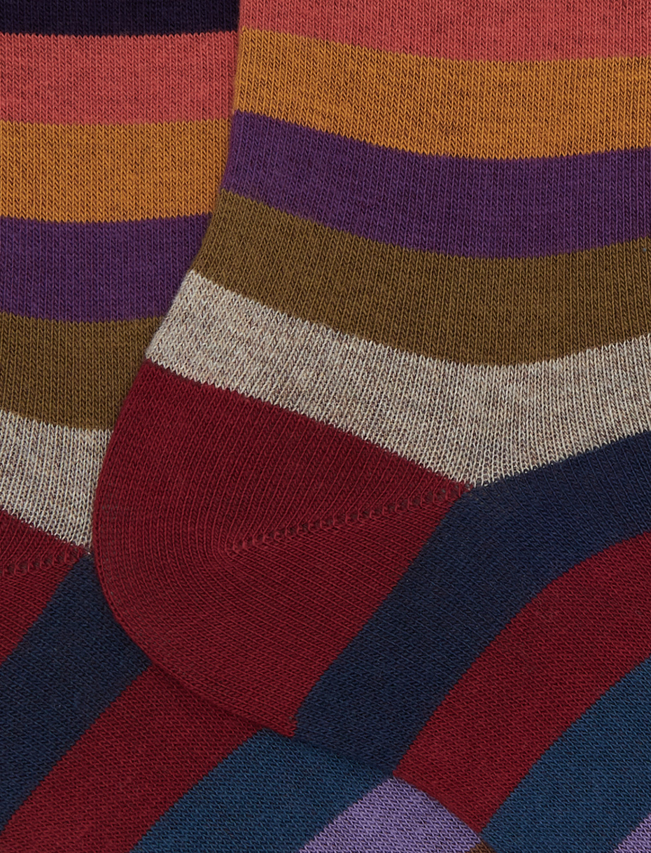 Women's short burgundy cotton socks with even stripes - Gallo 1927 - Official Online Shop