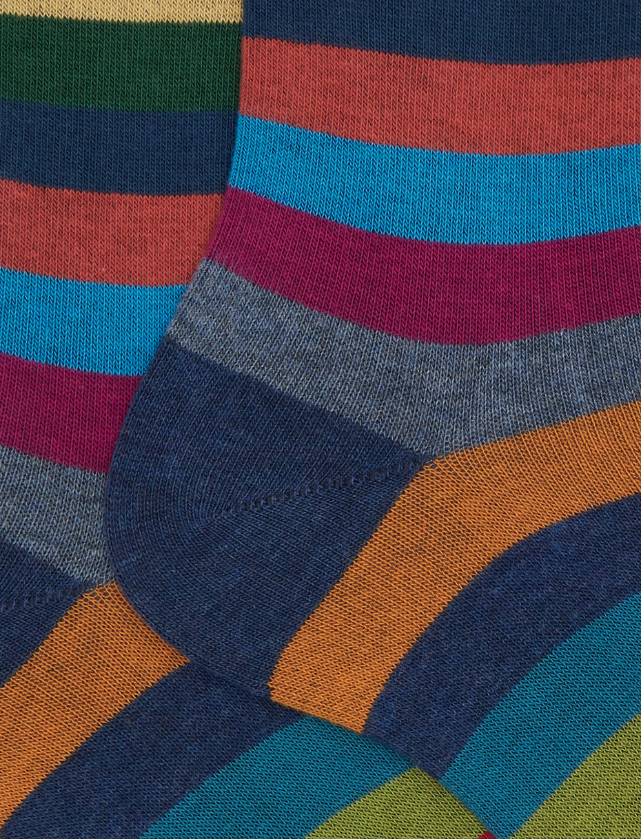 Women's short blue cotton socks with even stripes - Gallo 1927 - Official Online Shop