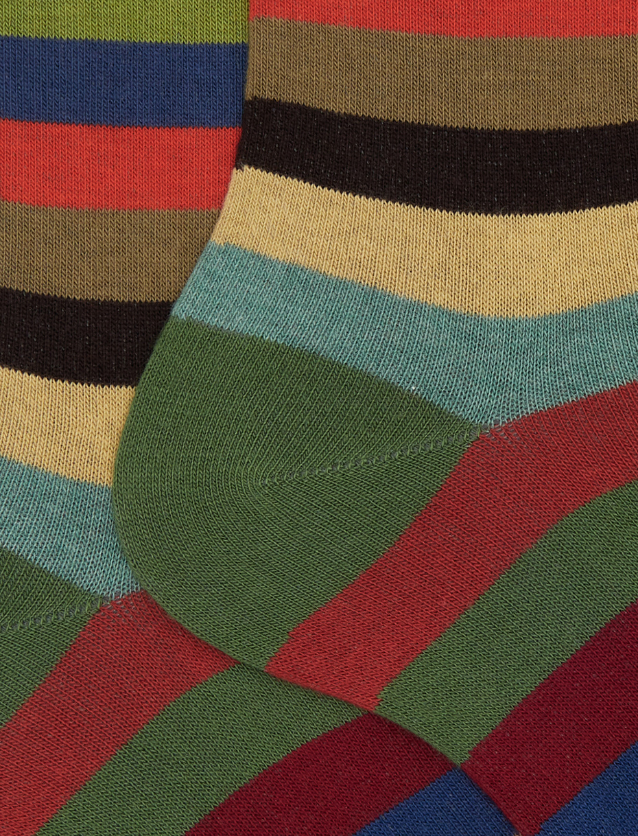 Women's short green cotton socks with even stripes - Gallo 1927 - Official Online Shop