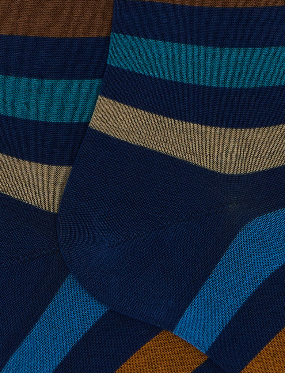 Women's long blue cotton socks with even stripes - Gallo 1927 - Official Online Shop