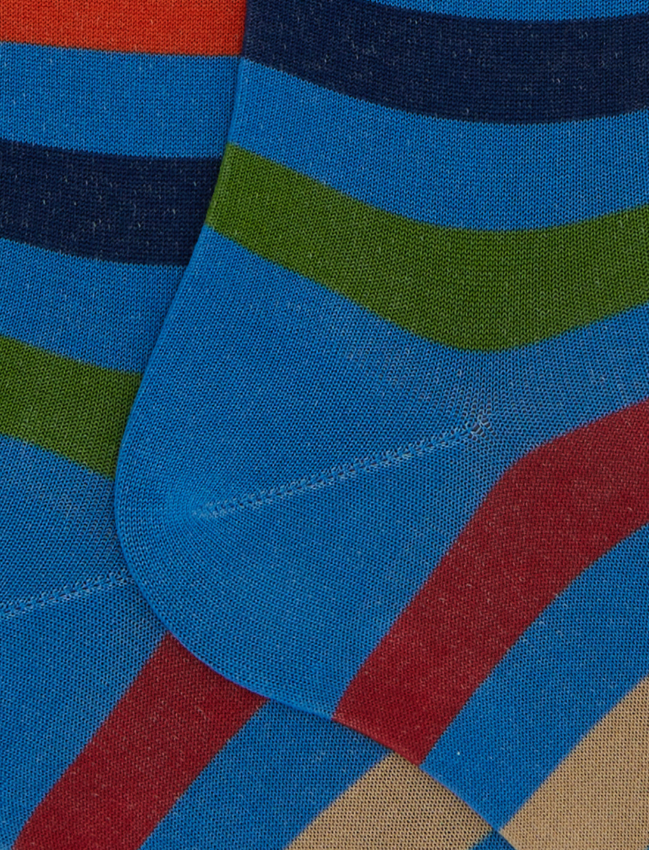 Women's long light blue cotton socks with even stripes - Gallo 1927 - Official Online Shop