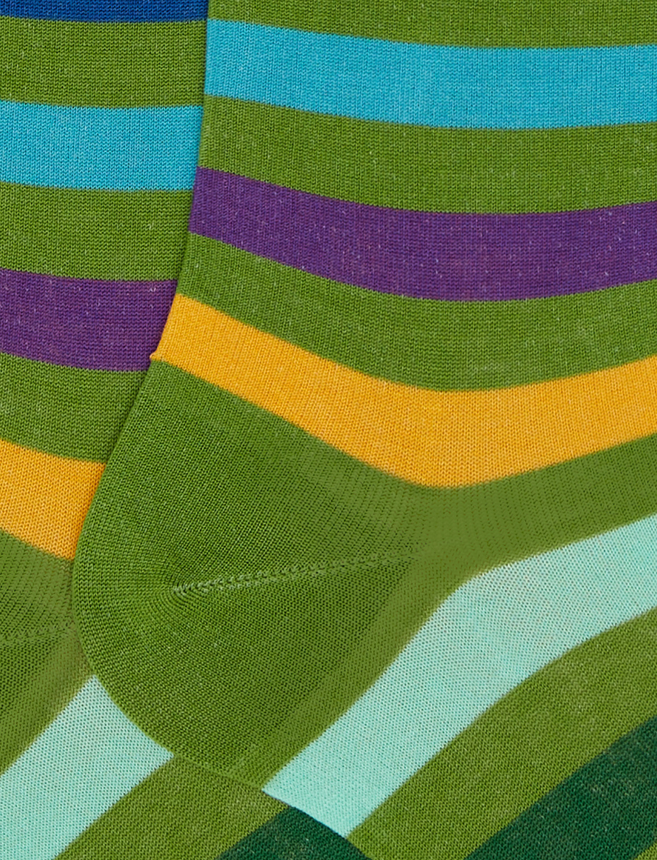 Women's ultra-light long cactus green cotton socks with even stripes - Gallo 1927 - Official Online Shop