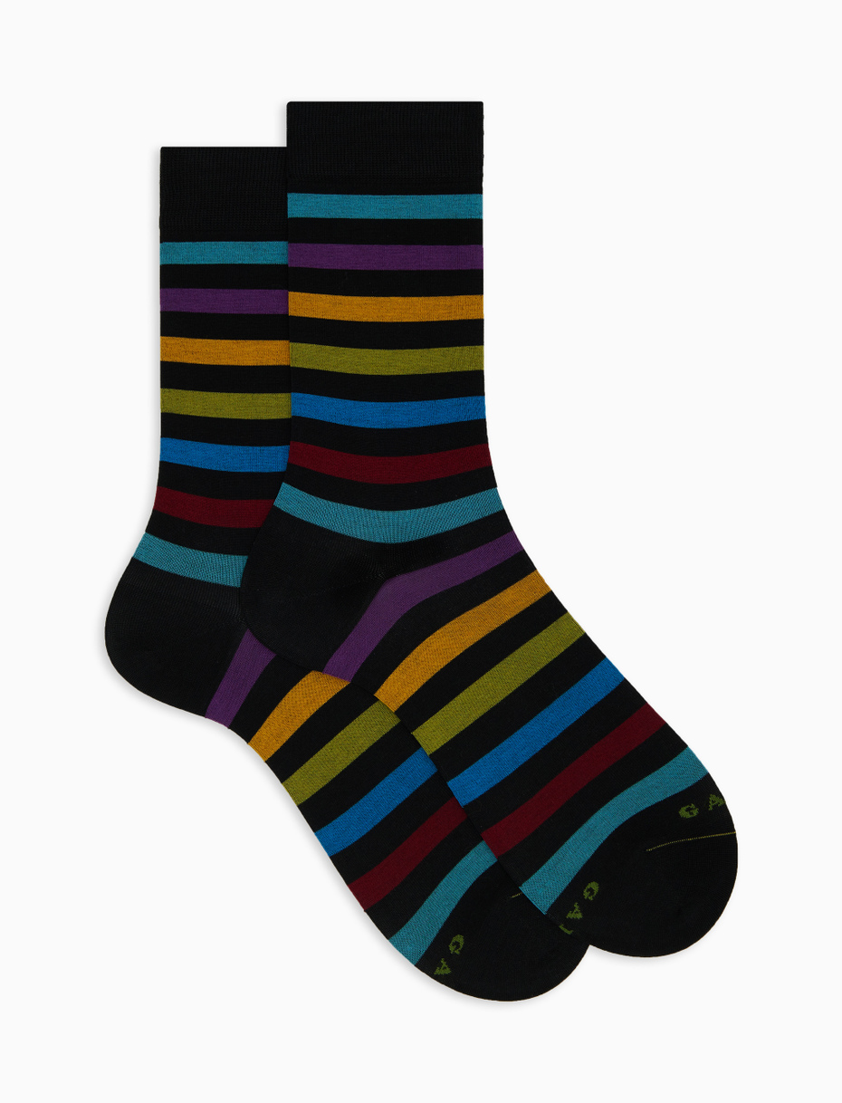 Women's short grey cotton socks with even stripes - Gallo 1927 - Official Online Shop