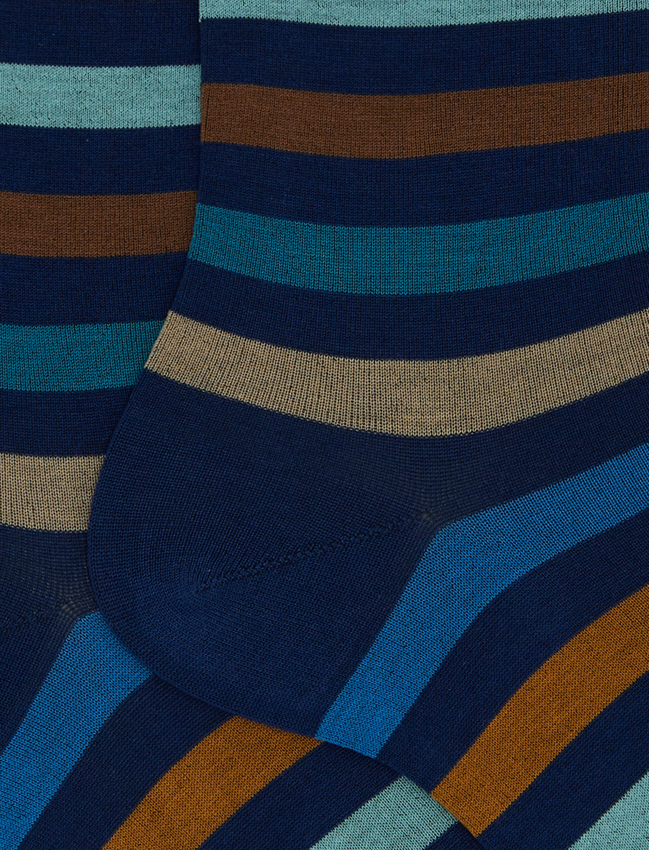 Women's short blue cotton socks with even stripes - Gallo 1927 - Official Online Shop