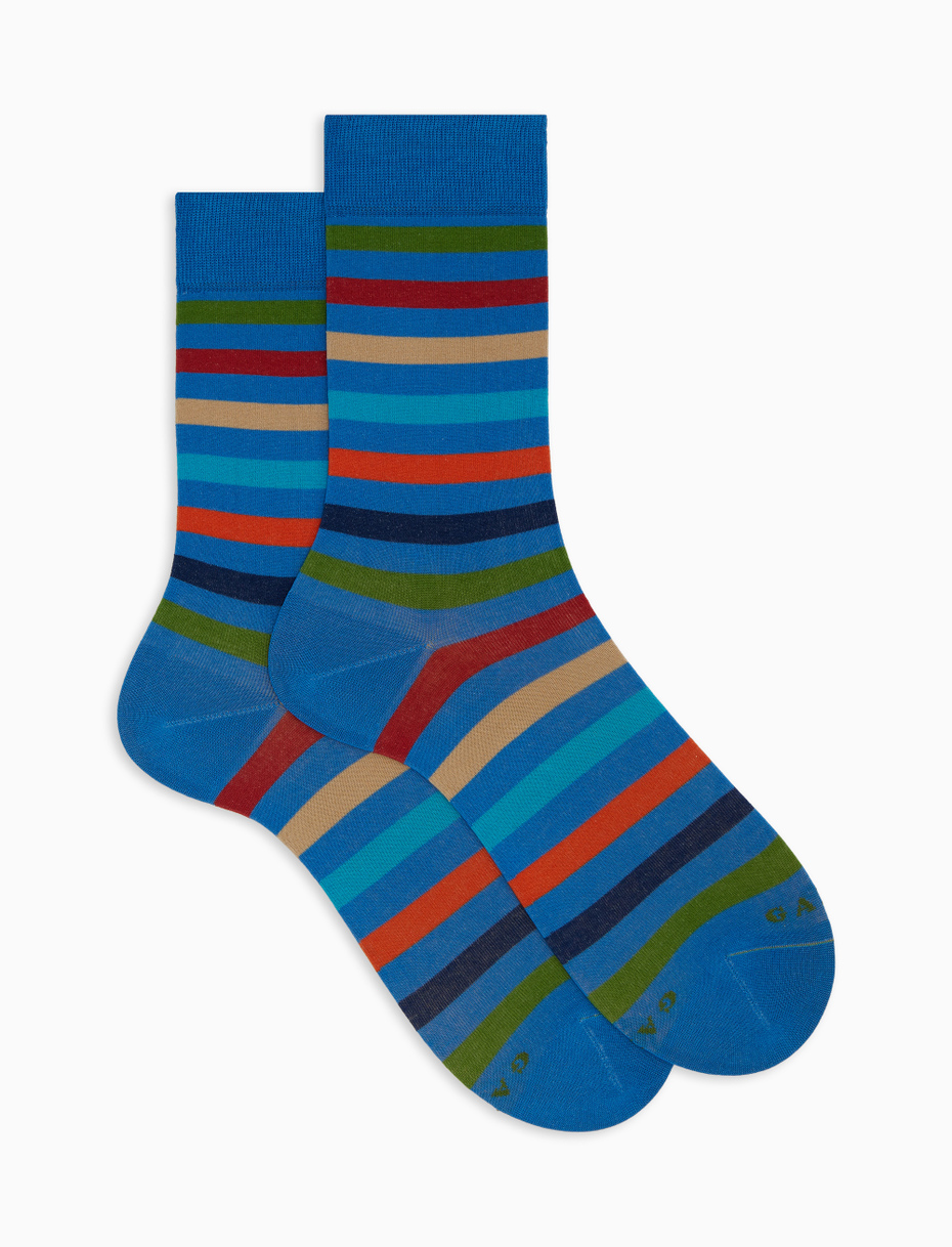 Women's short light blue cotton socks with even stripes - Gallo 1927 - Official Online Shop