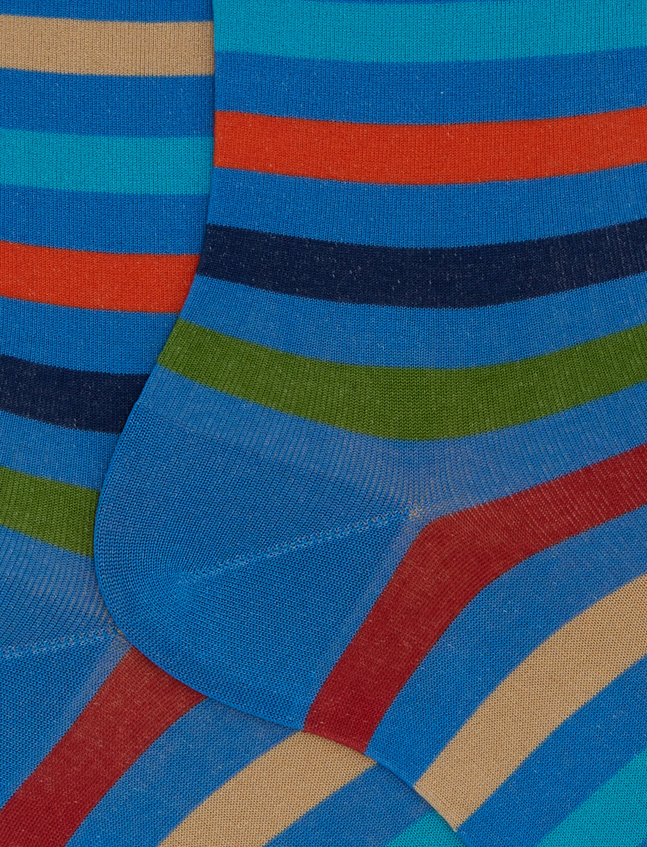 Women's short light blue cotton socks with even stripes - Gallo 1927 - Official Online Shop