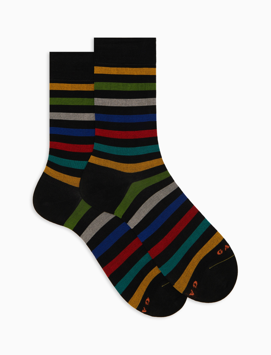 Women's short black cotton socks with even stripes - Gallo 1927 - Official Online Shop