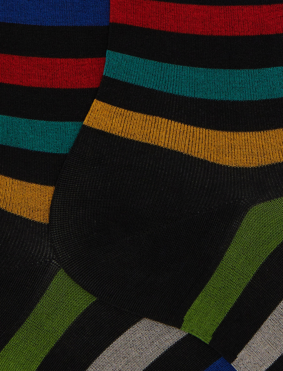 Women's short black cotton socks with even stripes - Gallo 1927 - Official Online Shop