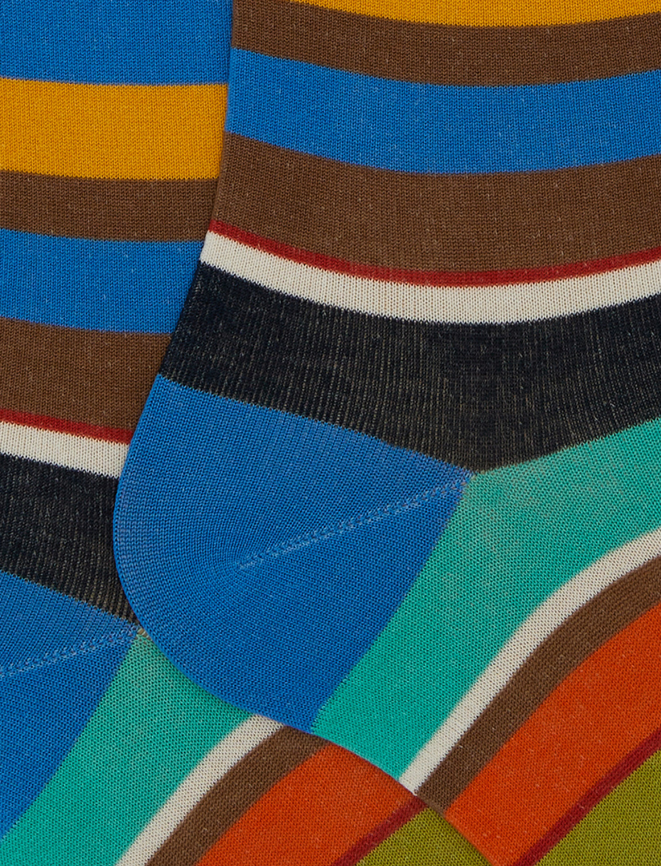 Women's long light blue cotton socks with multicoloured stripes - Gallo 1927 - Official Online Shop