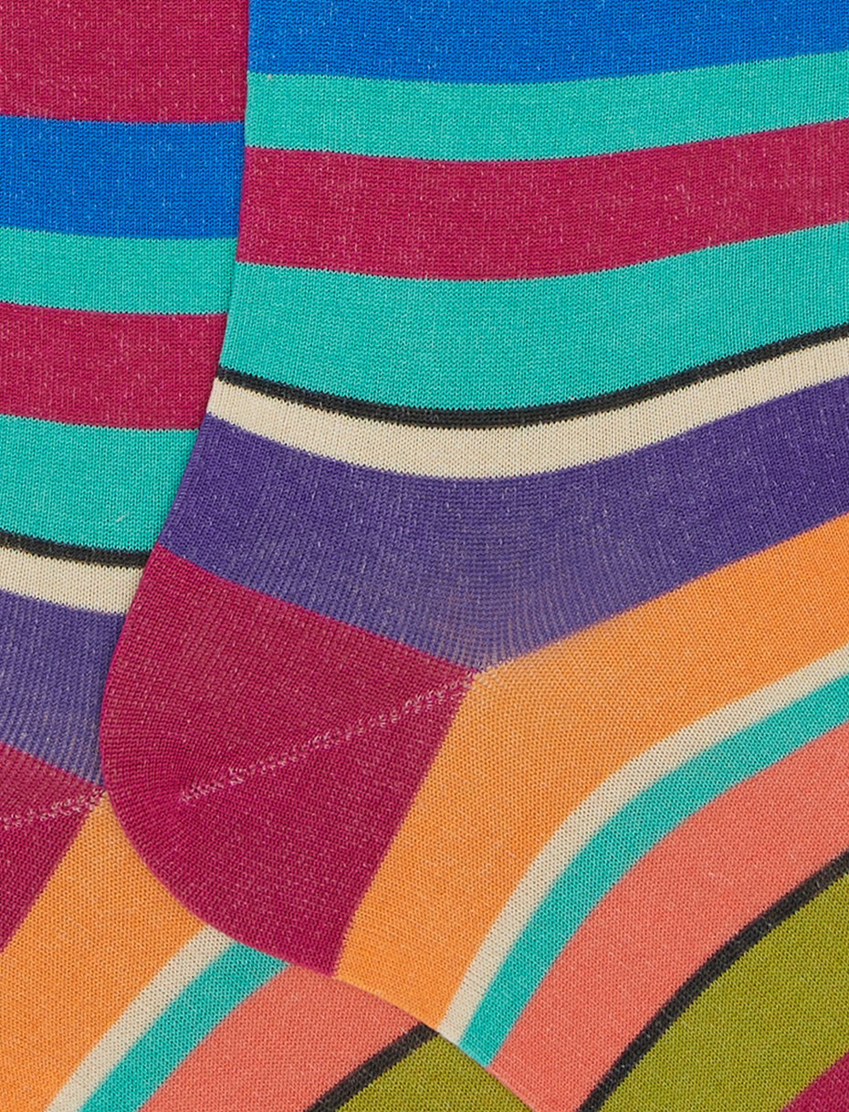 Women's long fuchsia ultra-light cotton socks with multicoloured stripes - Gallo 1927 - Official Online Shop