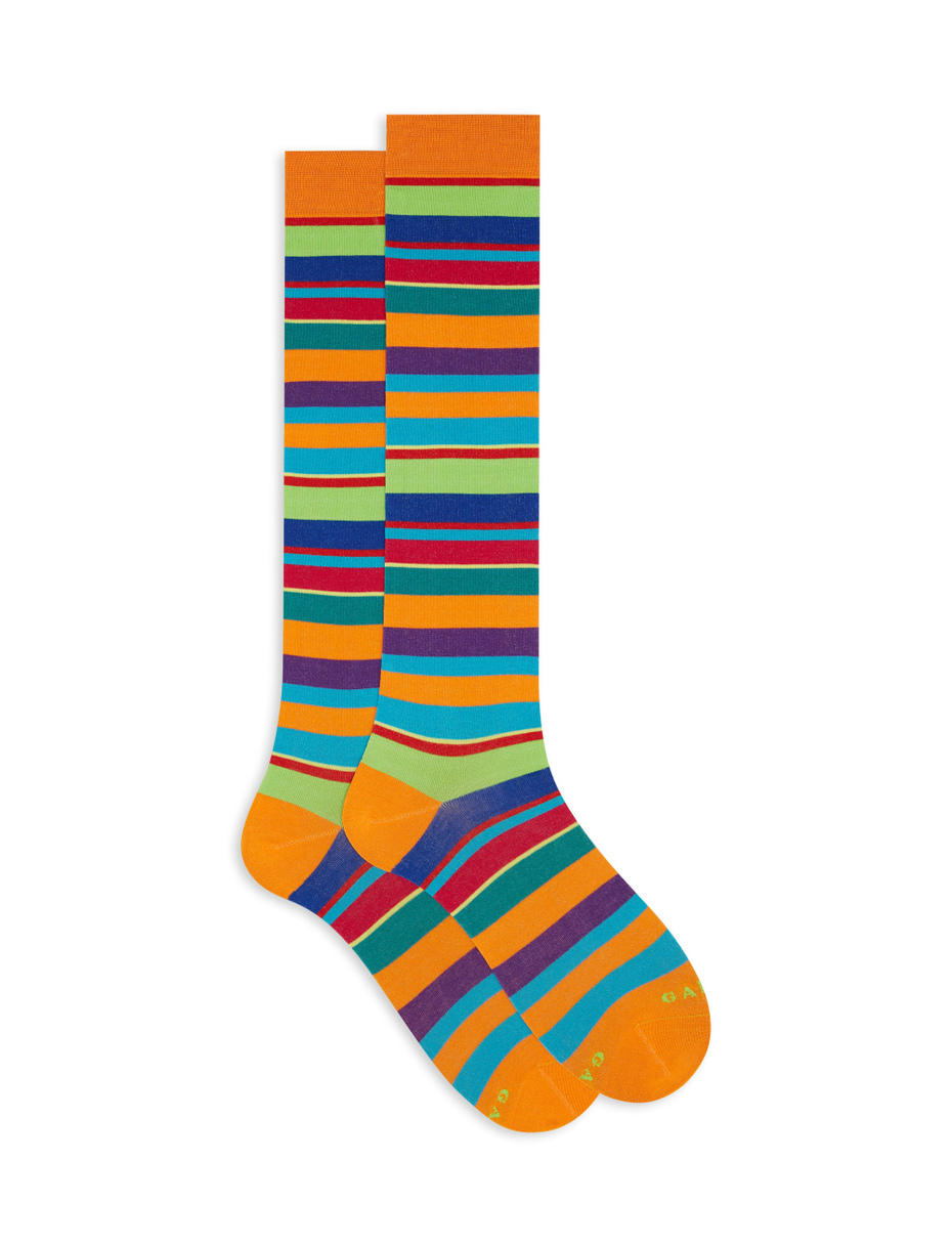 Calze lunghe donna cotone leggerissimo mandarino righe multicolor - Gallo 1927 - Official Online Shop
