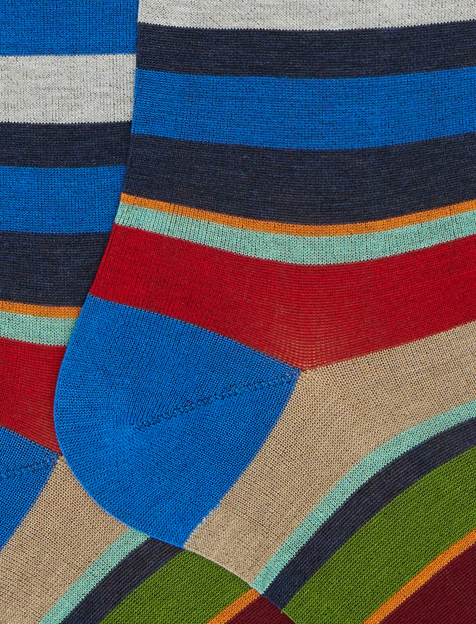 Women's long French blue ultra-light cotton socks with multicoloured stripes - Gallo 1927 - Official Online Shop
