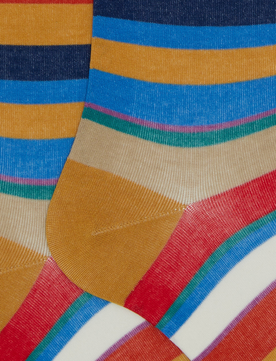 Women's long yellow cotton socks with multicoloured stripes - Gallo 1927 - Official Online Shop