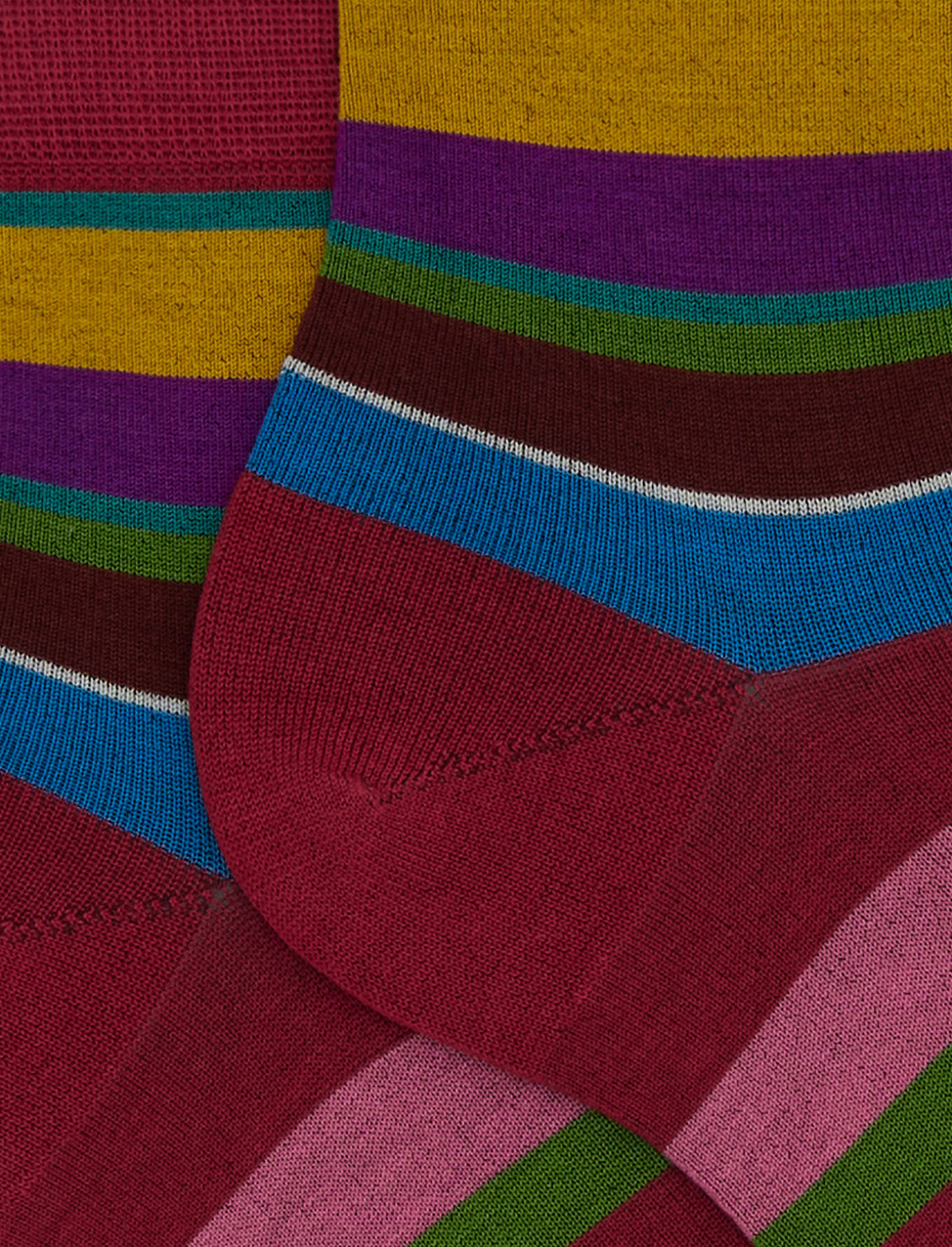 Women's short red cotton socks with multicoloured stripes - Gallo 1927 - Official Online Shop
