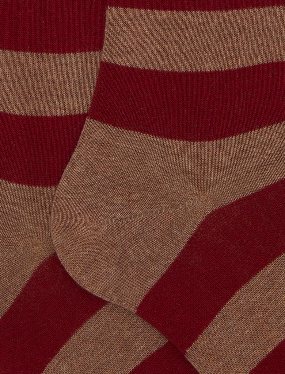 Women's long brown cotton socks with two-tone stripes - Gallo 1927 - Official Online Shop