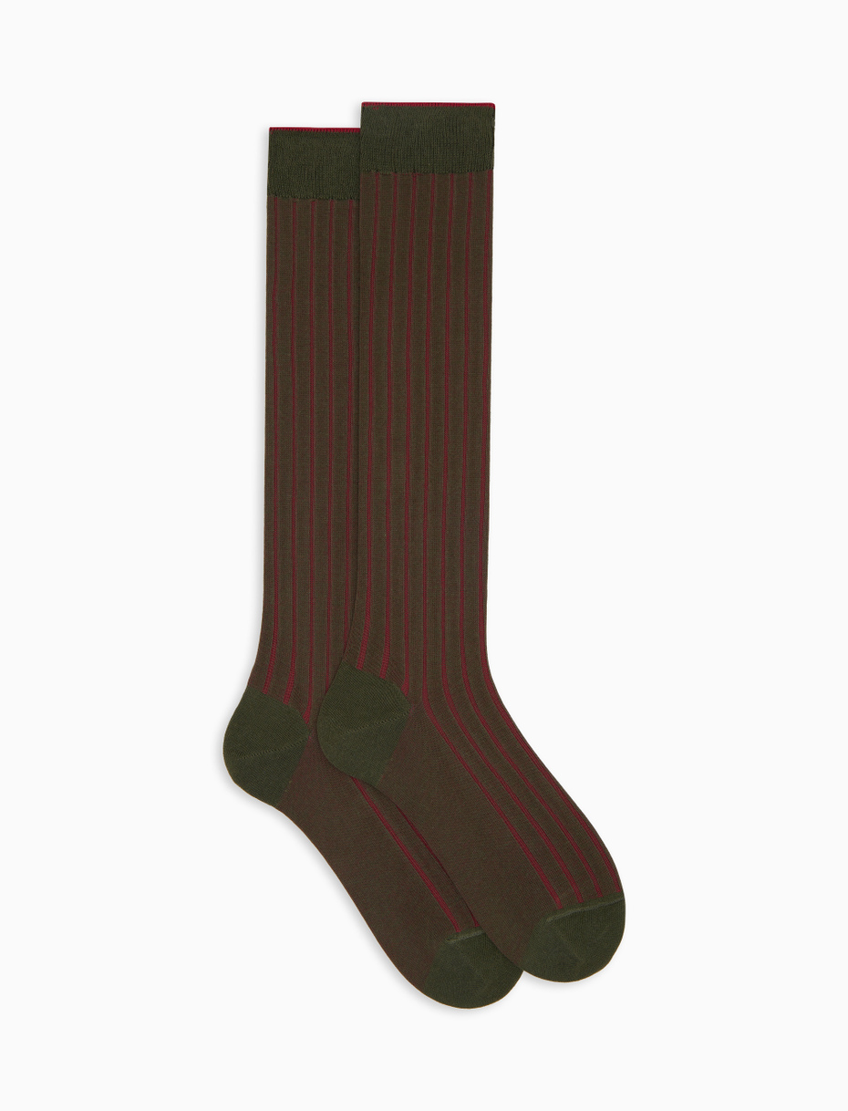 Women's long green plated cotton socks with wide rib stitch - Gallo 1927 - Official Online Shop