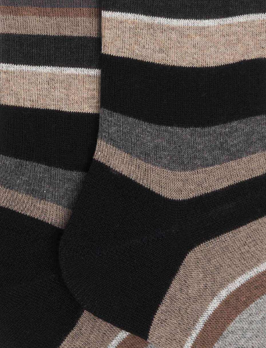 Women's long black cotton socks with multicoloured stripes - Gallo 1927 - Official Online Shop