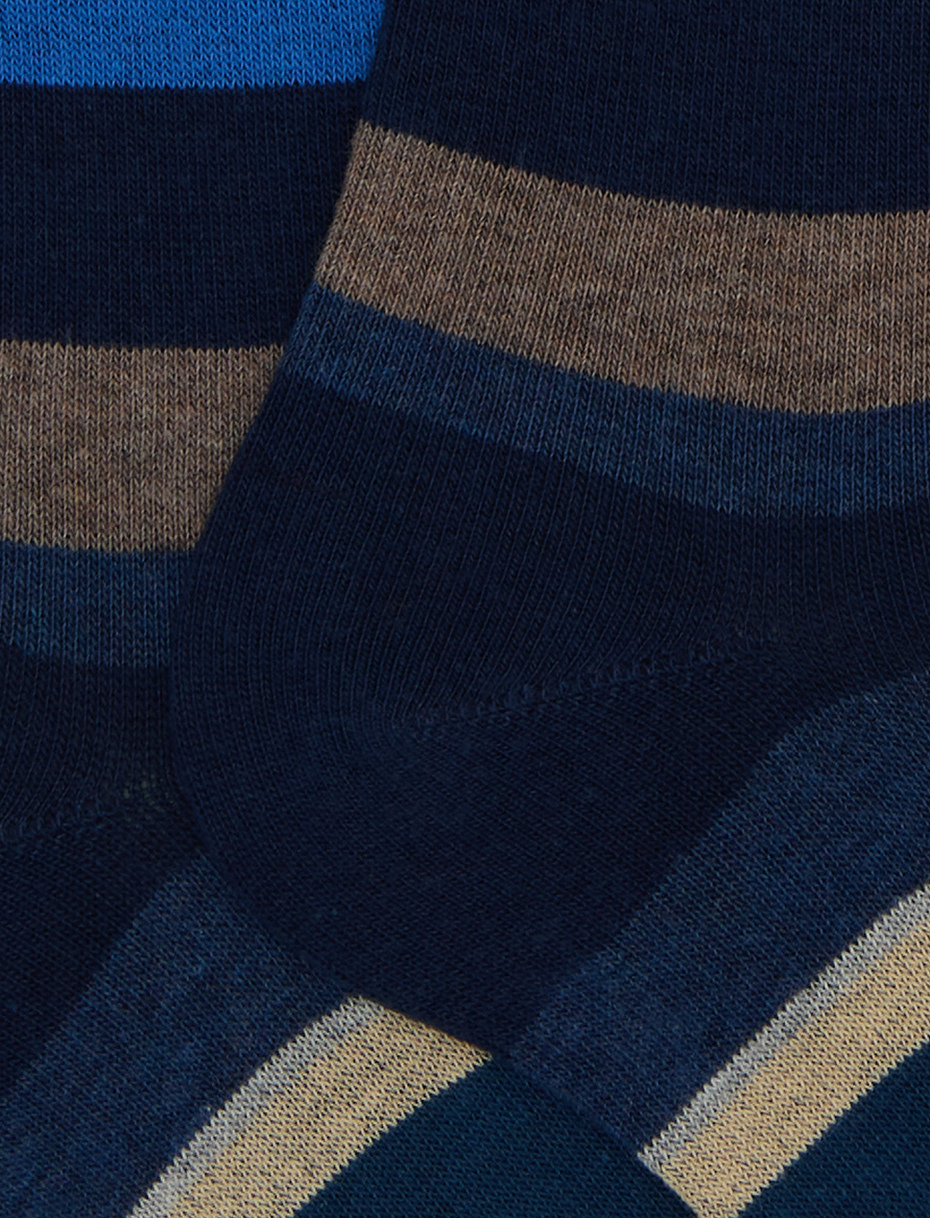 Women's long blue cotton socks with multicoloured stripes - Gallo 1927 - Official Online Shop