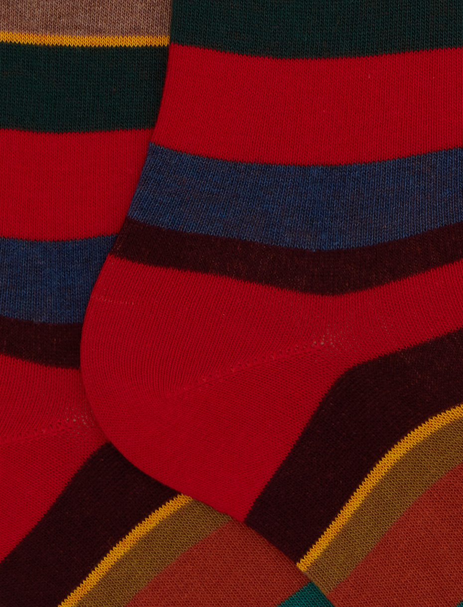 Women's long red cotton socks with multicoloured stripes - Gallo 1927 - Official Online Shop