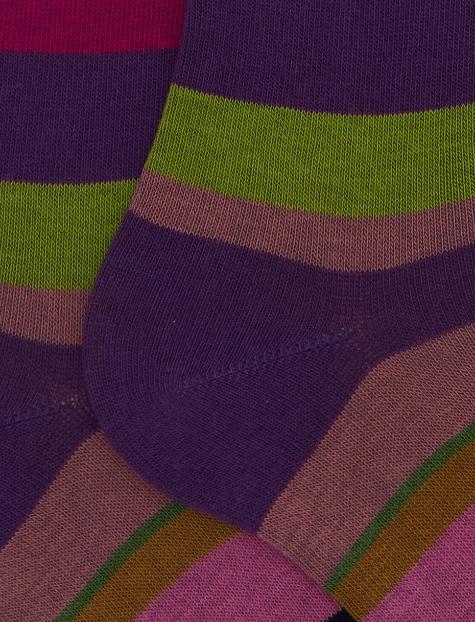 Women's long purple cotton socks with multicoloured stripes - Gallo 1927 - Official Online Shop