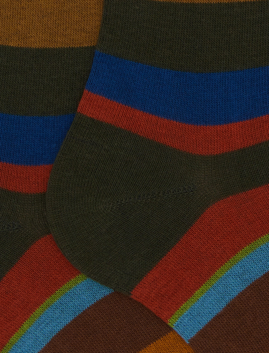 Women's long green cotton socks with multicoloured stripes - Gallo 1927 - Official Online Shop