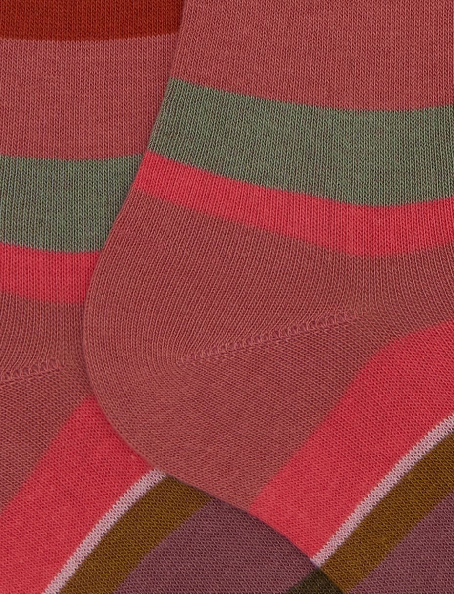 Women's long pink cotton socks with multicoloured stripes - Gallo 1927 - Official Online Shop