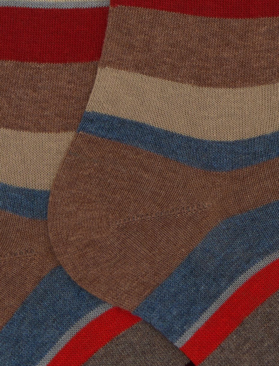 Women's long beige cotton socks with multicoloured stripes - Gallo 1927 - Official Online Shop