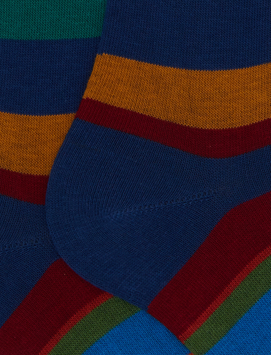 Women's long blue cotton socks with multicoloured stripes - Gallo 1927 - Official Online Shop