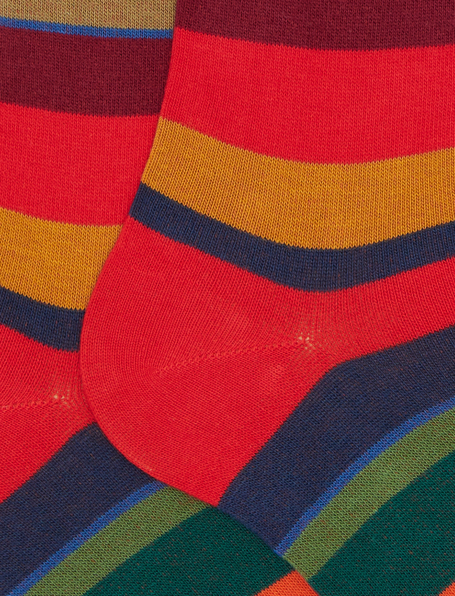 Women's long red cotton socks with multicoloured stripes - Gallo 1927 - Official Online Shop
