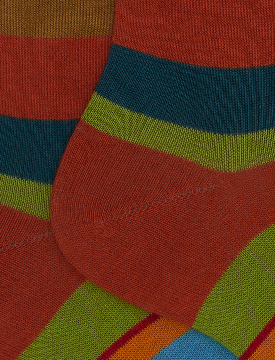 Calze corte donna cotone arancio righe multicolor - Gallo 1927 - Official Online Shop