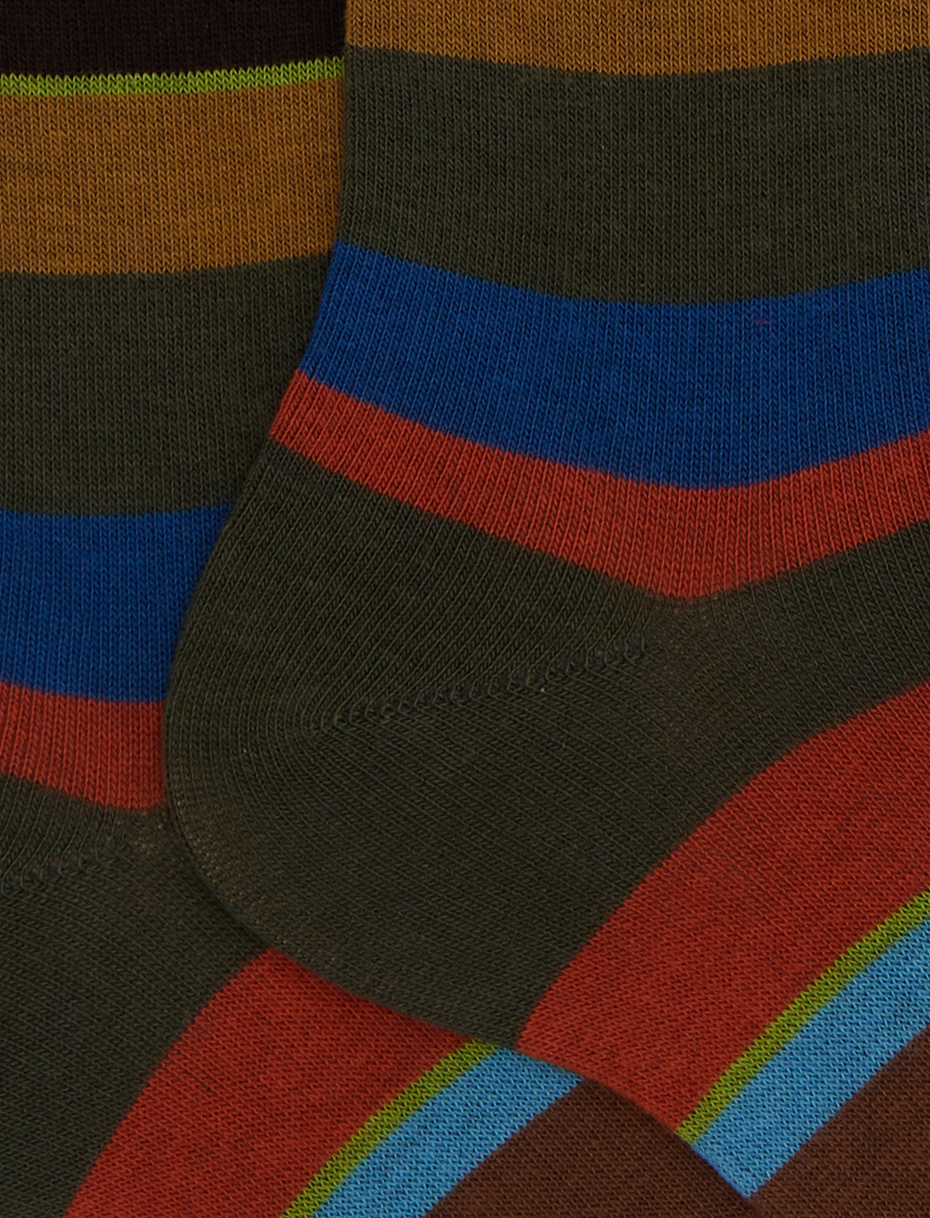 Calze corte donna cotone verde righe multicolor - Gallo 1927 - Official Online Shop