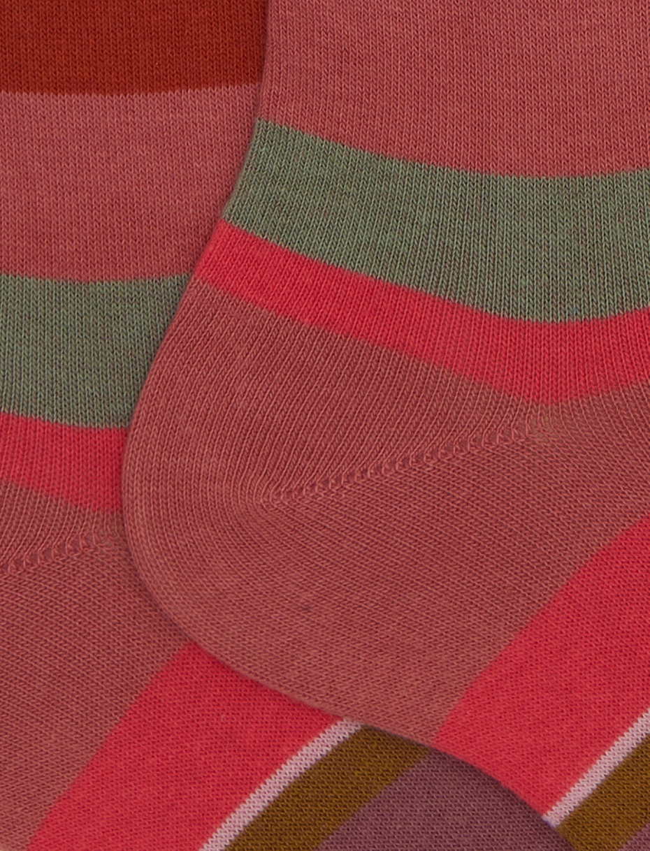 Calze corte donna cotone rosa righe multicolor - Gallo 1927 - Official Online Shop