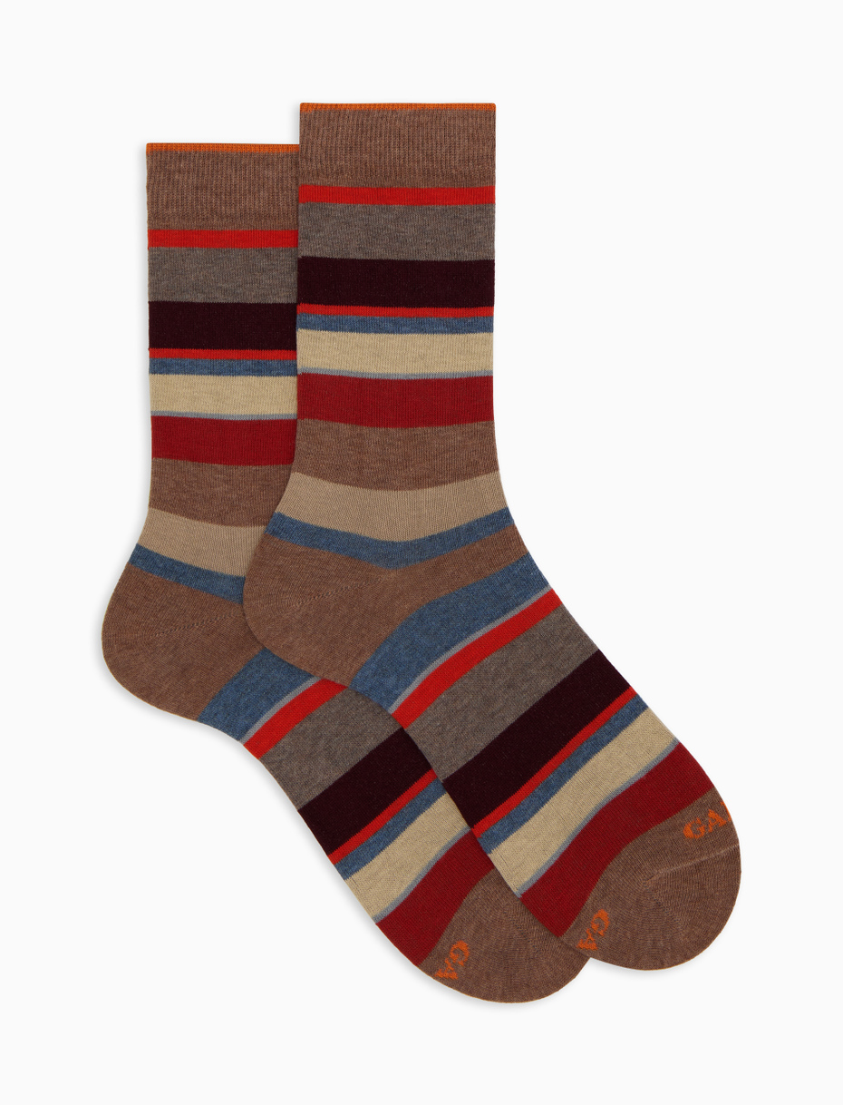 Calze corte donna cotone beige righe multicolor - Gallo 1927 - Official Online Shop