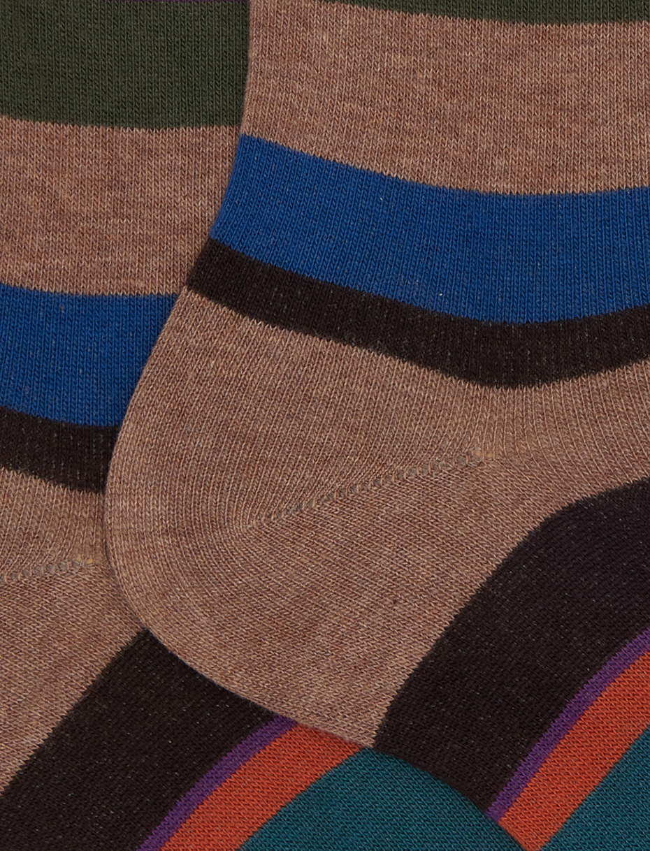 Women's short beige cotton socks with multicoloured stripes - Gallo 1927 - Official Online Shop