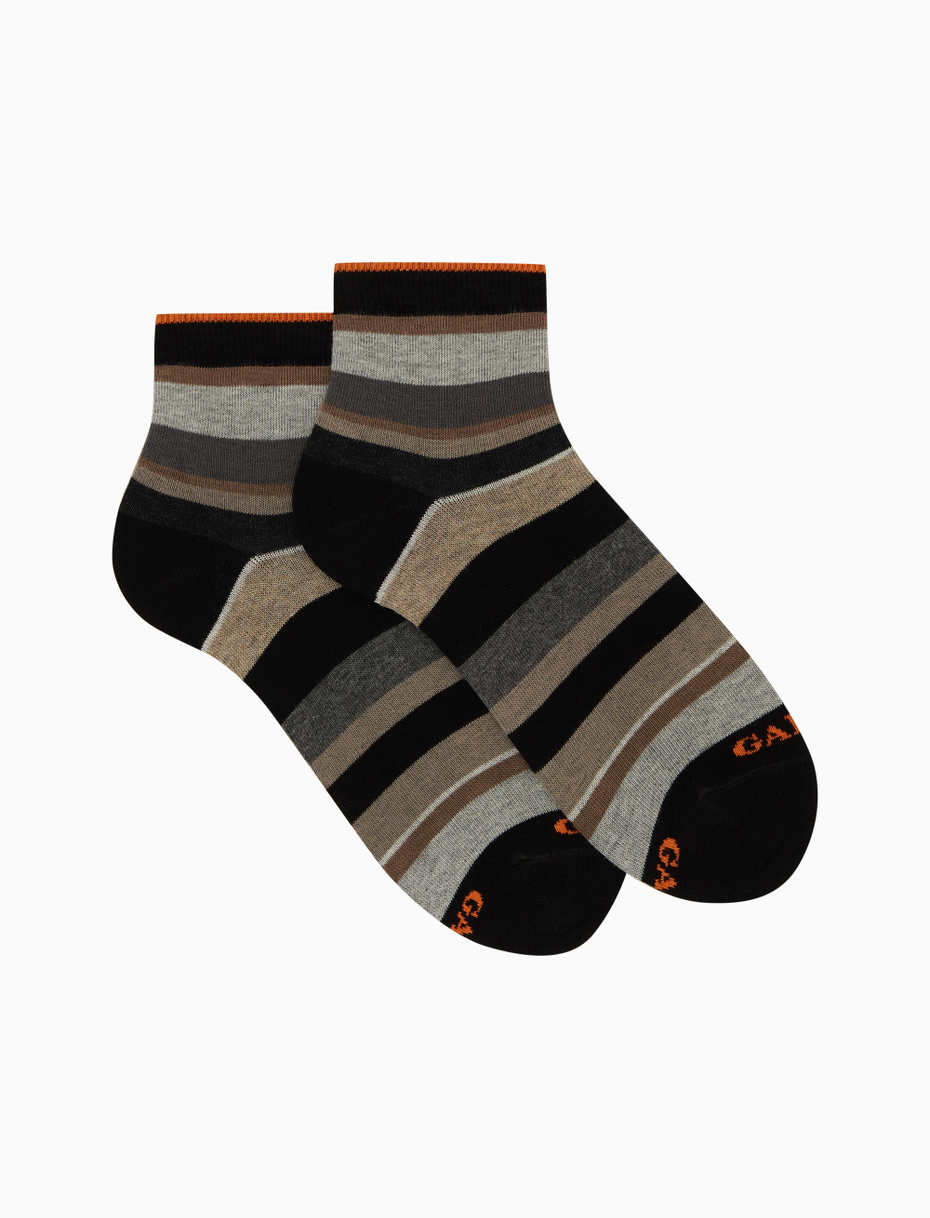 Women's super short black cotton socks with multicoloured stripes - Gallo 1927 - Official Online Shop