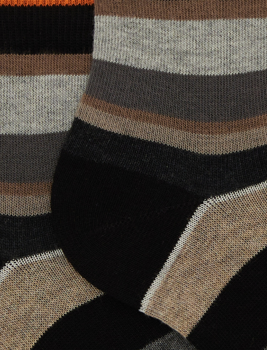 Women's super short black cotton socks with multicoloured stripes - Gallo 1927 - Official Online Shop