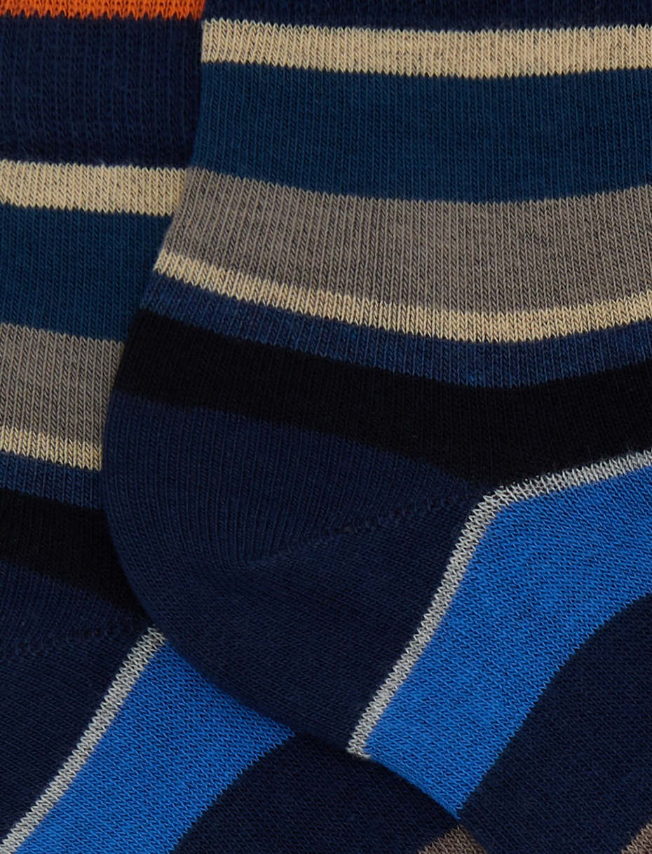 Women's super short blue cotton socks with multicoloured stripes - Gallo 1927 - Official Online Shop
