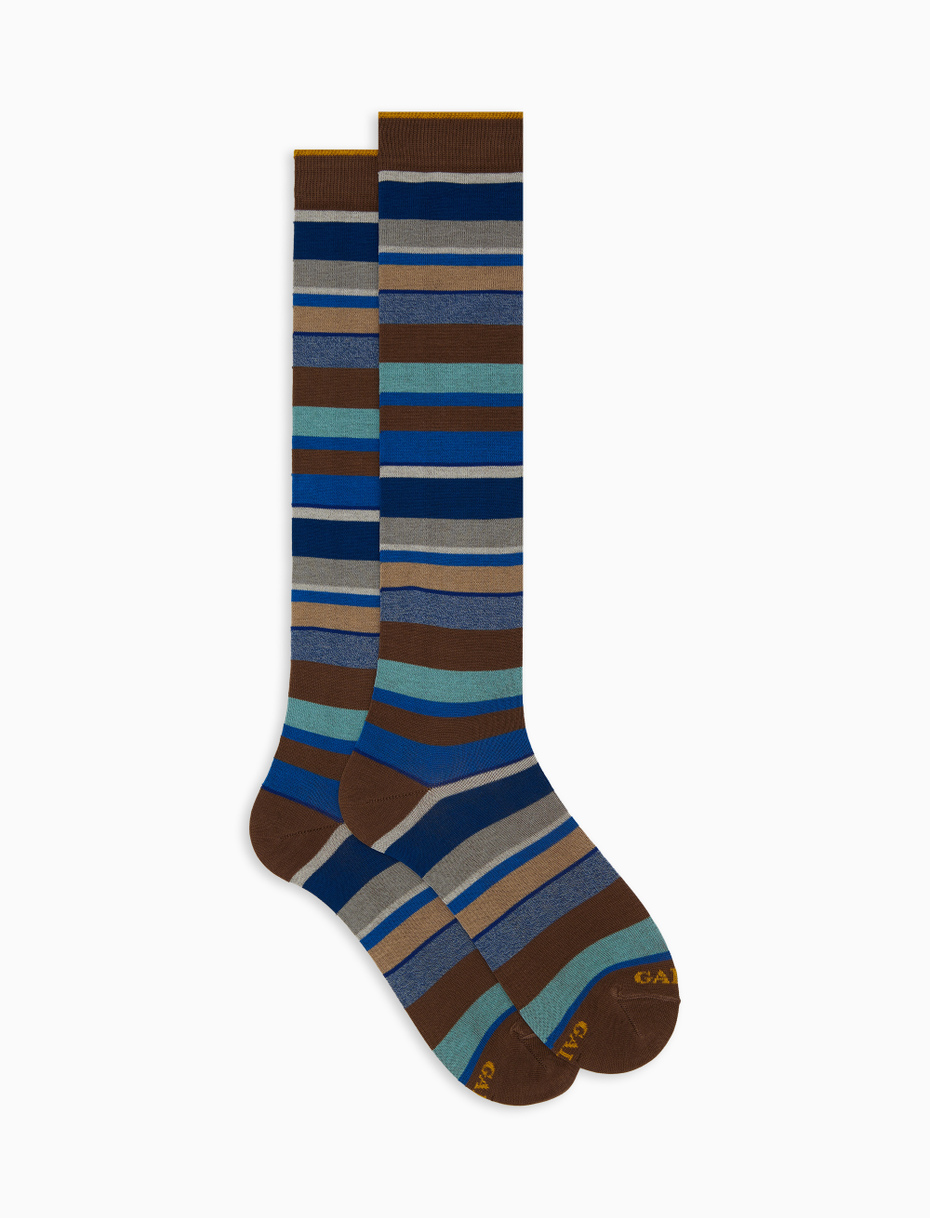 Women's long brown cotton socks with multicoloured stripes - Gallo 1927 - Official Online Shop