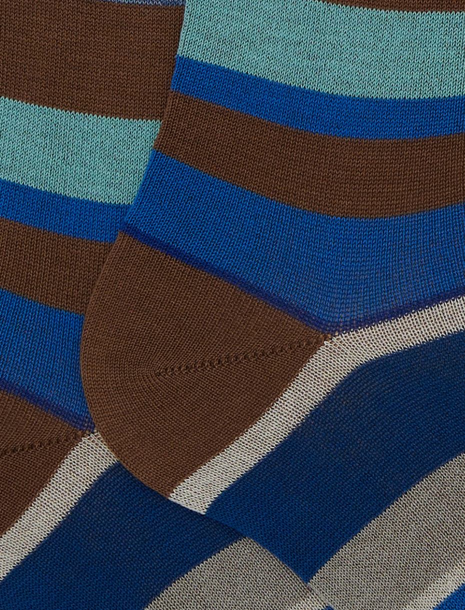 Women's long brown cotton socks with multicoloured stripes - Gallo 1927 - Official Online Shop