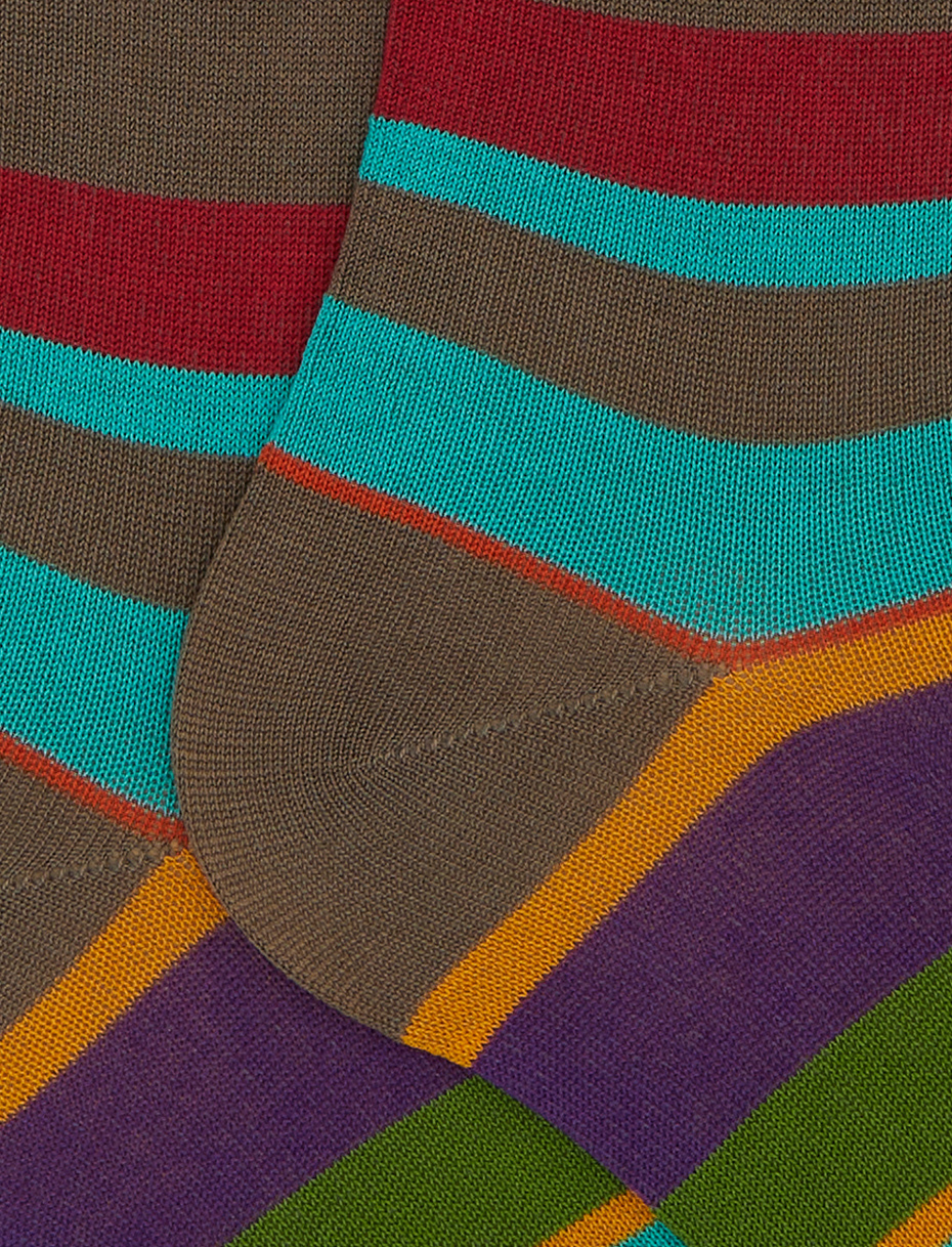 Women's long brown cotton socks with multicoloured stripes - Gallo 1927 - Official Online Shop