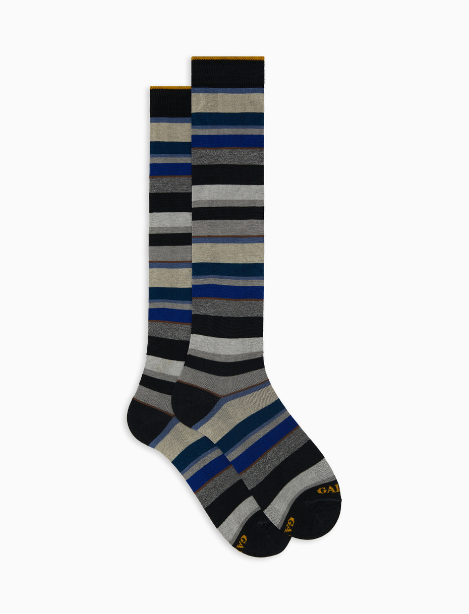 Women's long grey cotton socks with multicoloured stripes - Gallo 1927 - Official Online Shop