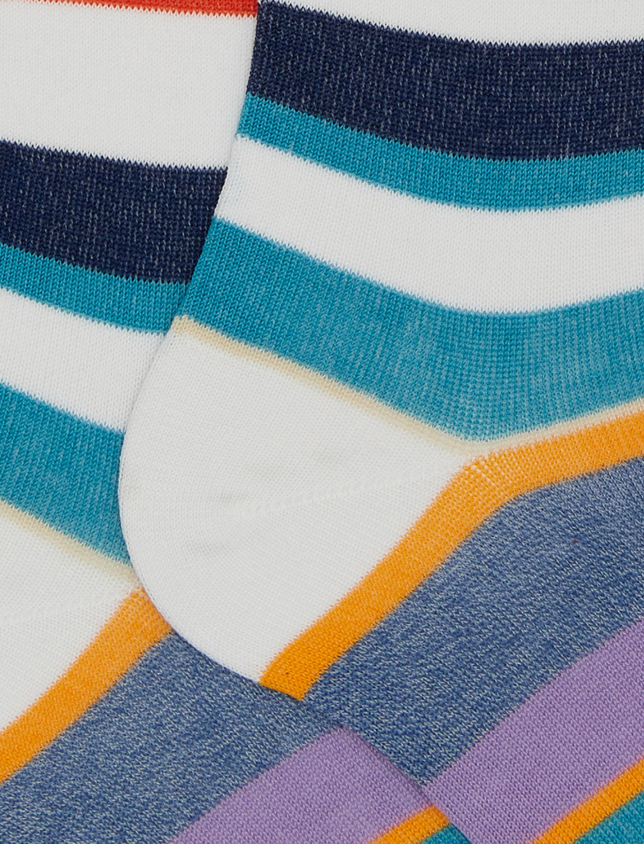 Women's long white cotton socks with multicoloured stripes - Gallo 1927 - Official Online Shop
