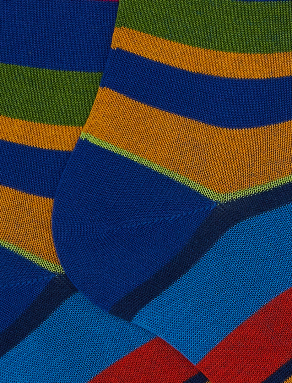 Women's long blue cotton socks with multicoloured stripes - Gallo 1927 - Official Online Shop