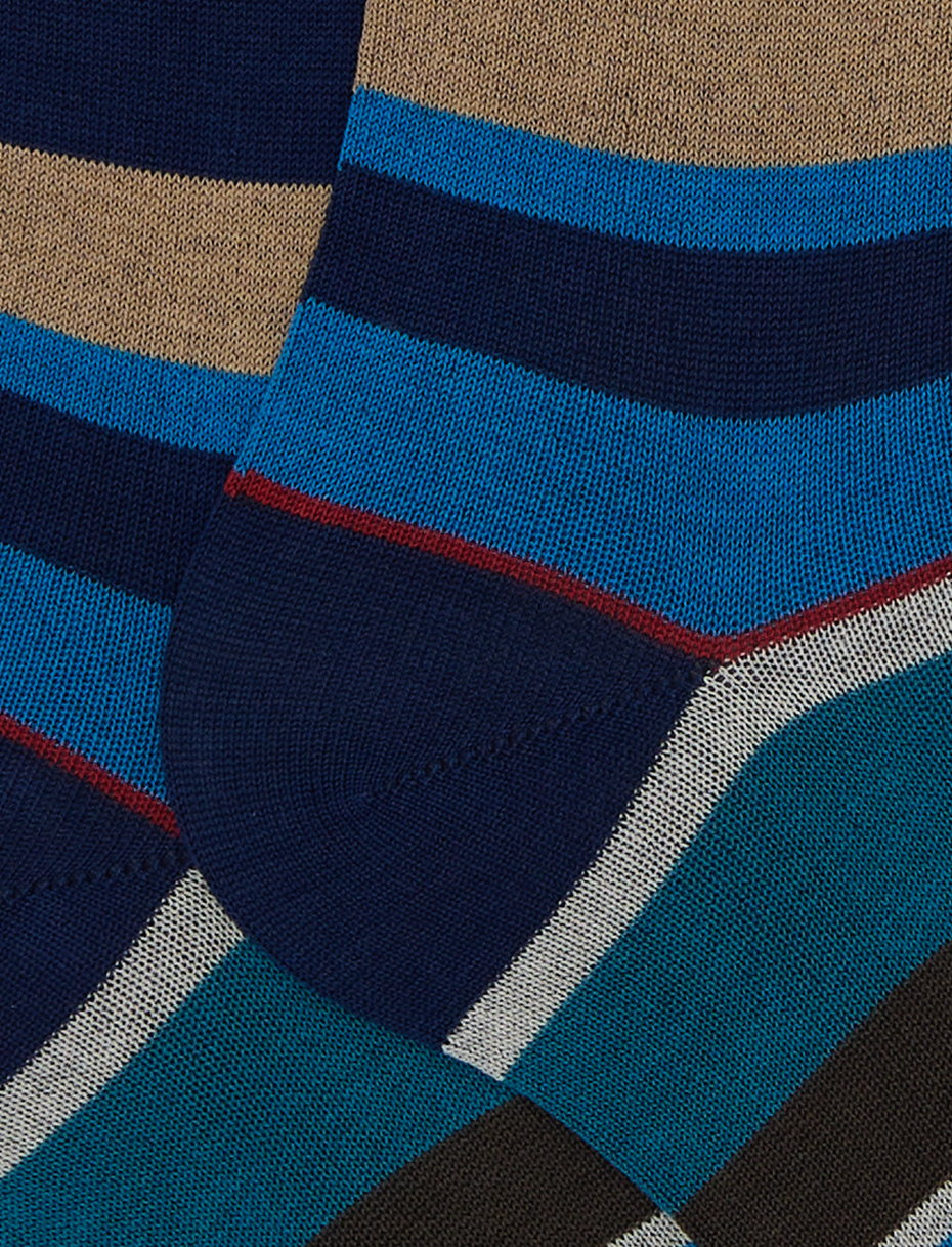 Women's long blue cotton socks with multicoloured stripes - Gallo 1927 - Official Online Shop