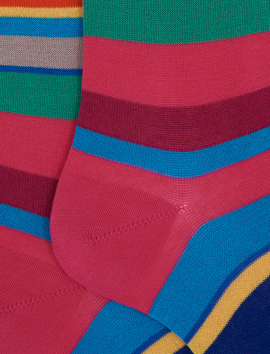 Women's long hyacinth light cotton socks with multicoloured stripes - Gallo 1927 - Official Online Shop