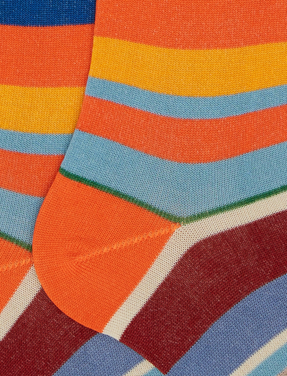 Women's long lobster red lightweight cotton socks with multicoloured stripes - Gallo 1927 - Official Online Shop