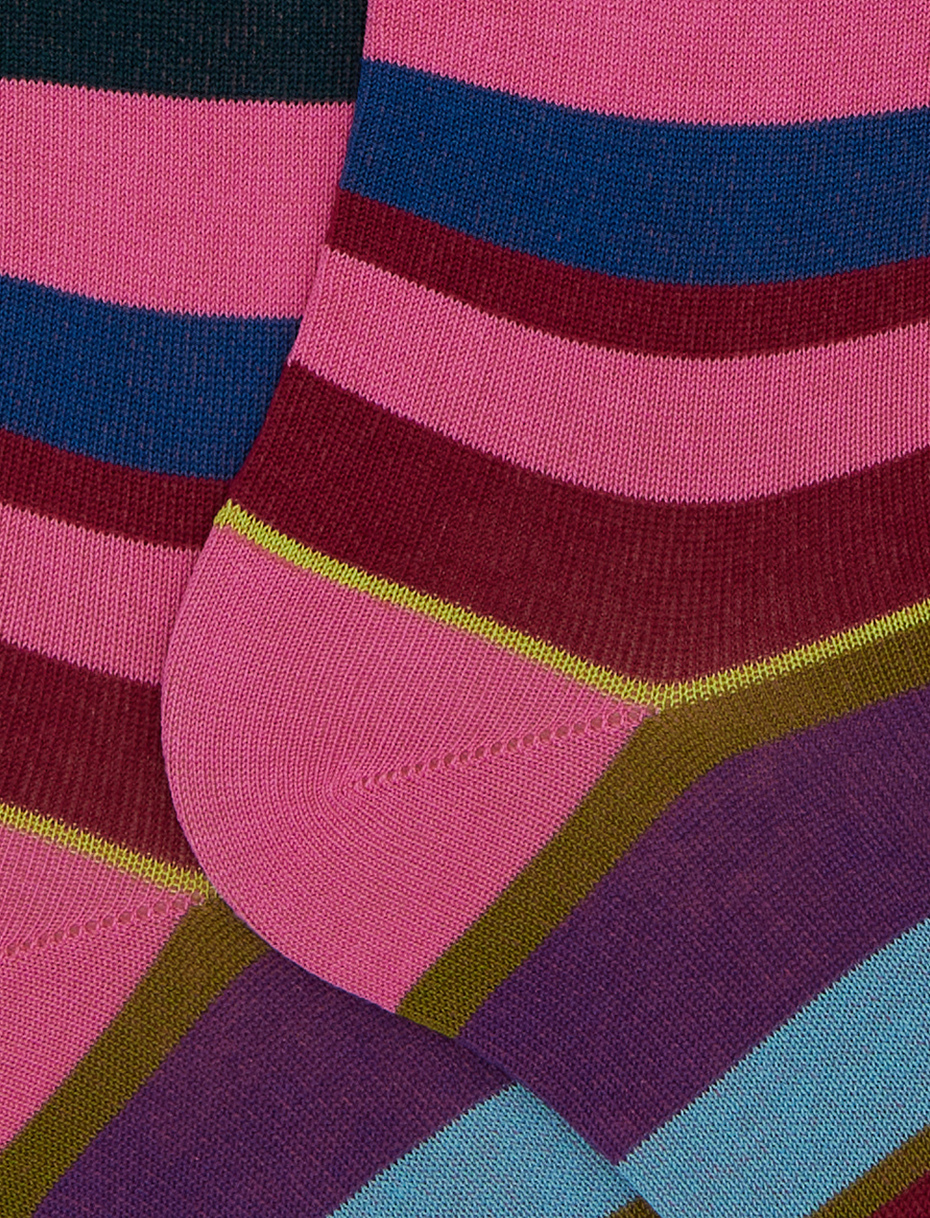 Women's long pink cotton socks with multicoloured stripes - Gallo 1927 - Official Online Shop