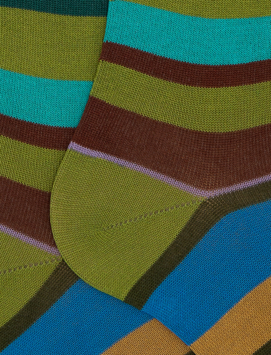Women's long green cotton socks with multicoloured stripes - Gallo 1927 - Official Online Shop
